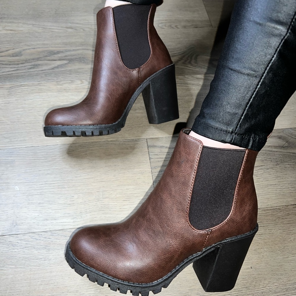 Brown Chunky Heel Ankle Boots